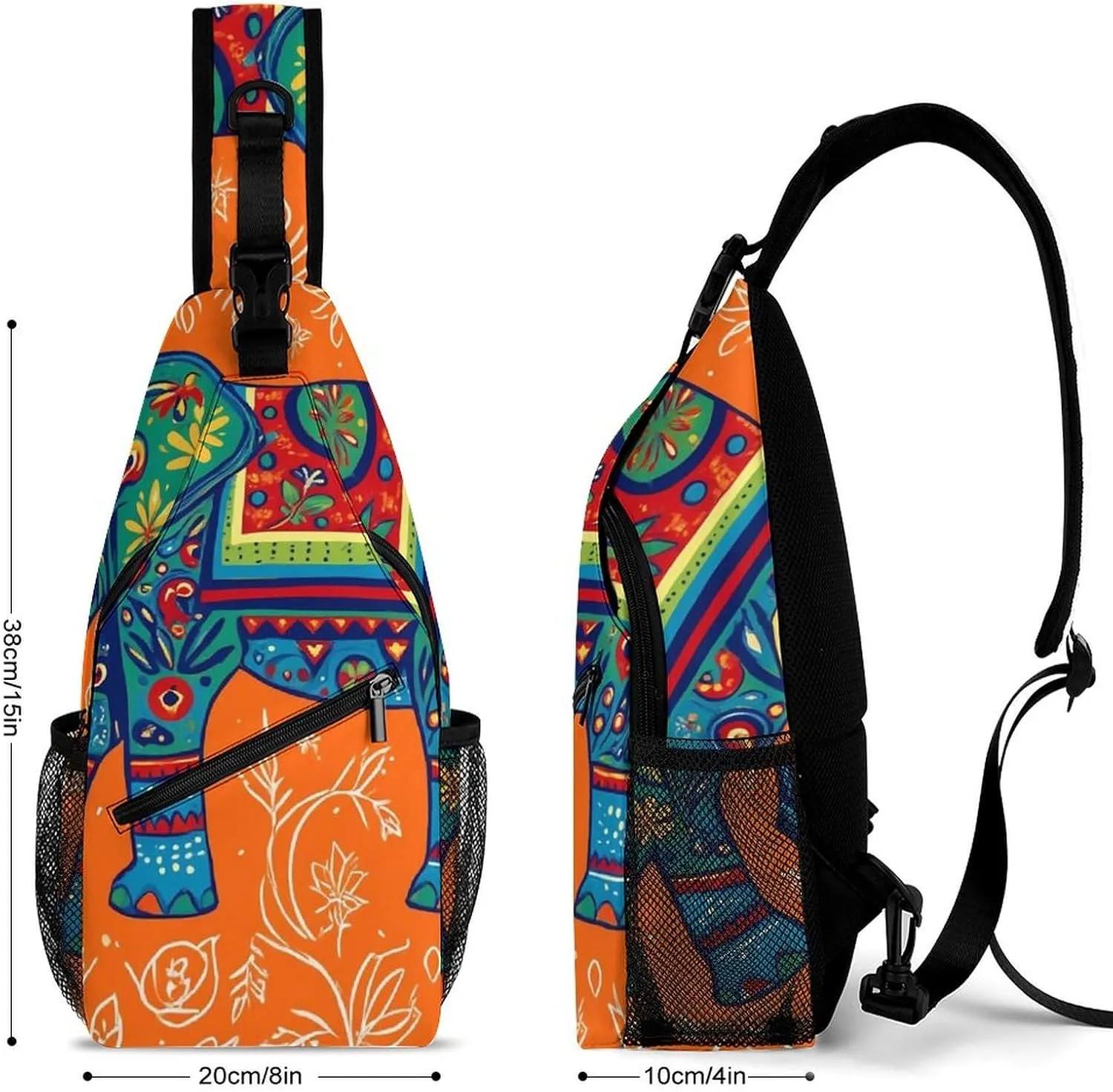 Supdreamc Men & Women Gym Crossbody Sack Satchel Outdoor Hiking Bag, African Tribal Nations Elephants Art Sling Bag Backpack Backpacking for Travel Hiking - Small Tool Backpack