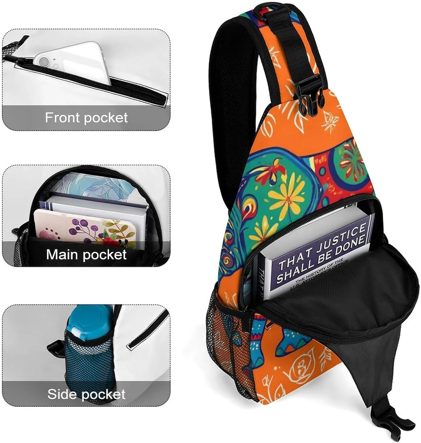 Supdreamc Men & Women Gym Crossbody Sack Satchel Outdoor Hiking Bag, African Tribal Nations Elephants Art Sling Bag Backpack Backpacking for Travel Hiking - Small Tool Backpack