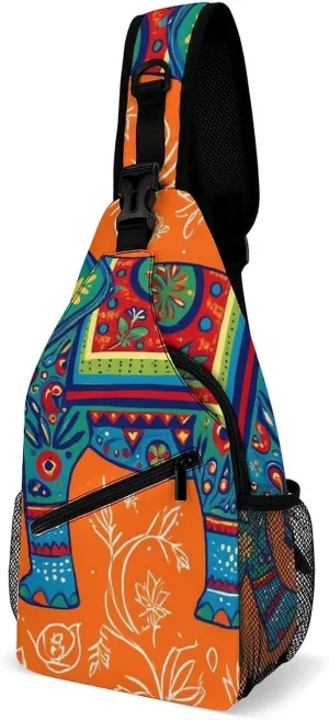 Supdreamc Men & Women Gym Crossbody Sack Satchel Outdoor Hiking Bag, African Tribal Nations Elephants Art Sling Bag Backpack Backpacking for Travel Hiking - Small Tool Backpack