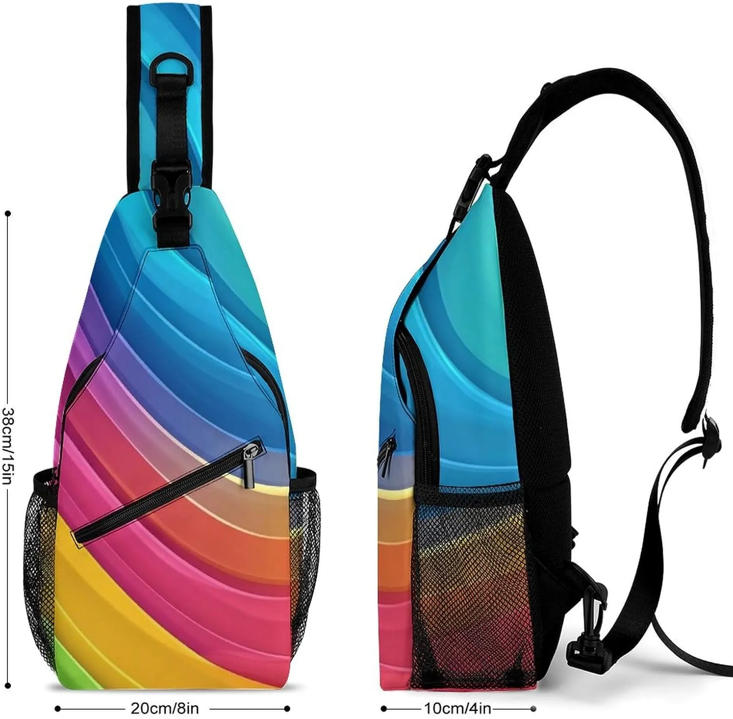 Supdreamc Men & Women Gym Crossbody Sack Satchel Outdoor Hiking Bag, Colorful Tie Dye Rainbow Gradient Sling Backpack Rucksack for Outdoors Running Climbing - Handy Tote Bags