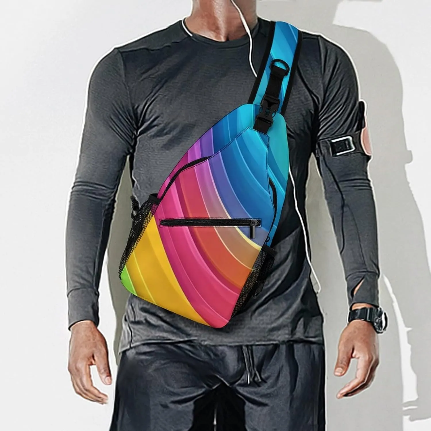 Supdreamc Men & Women Gym Crossbody Sack Satchel Outdoor Hiking Bag, Colorful Tie Dye Rainbow Gradient Sling Backpack Rucksack for Outdoors Running Climbing - Handy Tote Bags