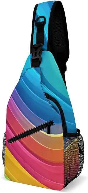 Supdreamc Men & Women Gym Crossbody Sack Satchel Outdoor Hiking Bag, Colorful Tie Dye Rainbow Gradient Sling Backpack Rucksack for Outdoors Running Climbing - Handy Tote Bags