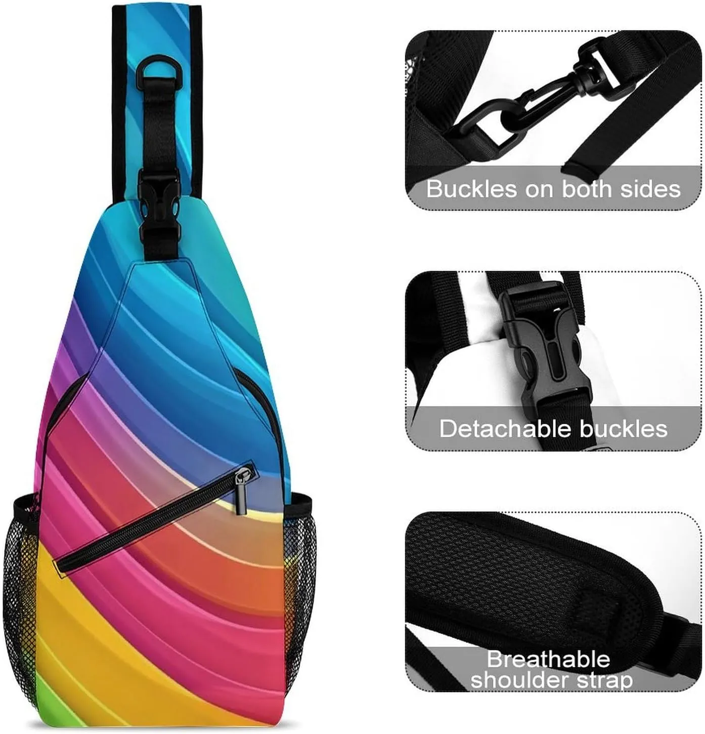 Supdreamc Men & Women Gym Crossbody Sack Satchel Outdoor Hiking Bag, Colorful Tie Dye Rainbow Gradient Sling Backpack Rucksack for Outdoors Running Climbing - Handy Tote Bags