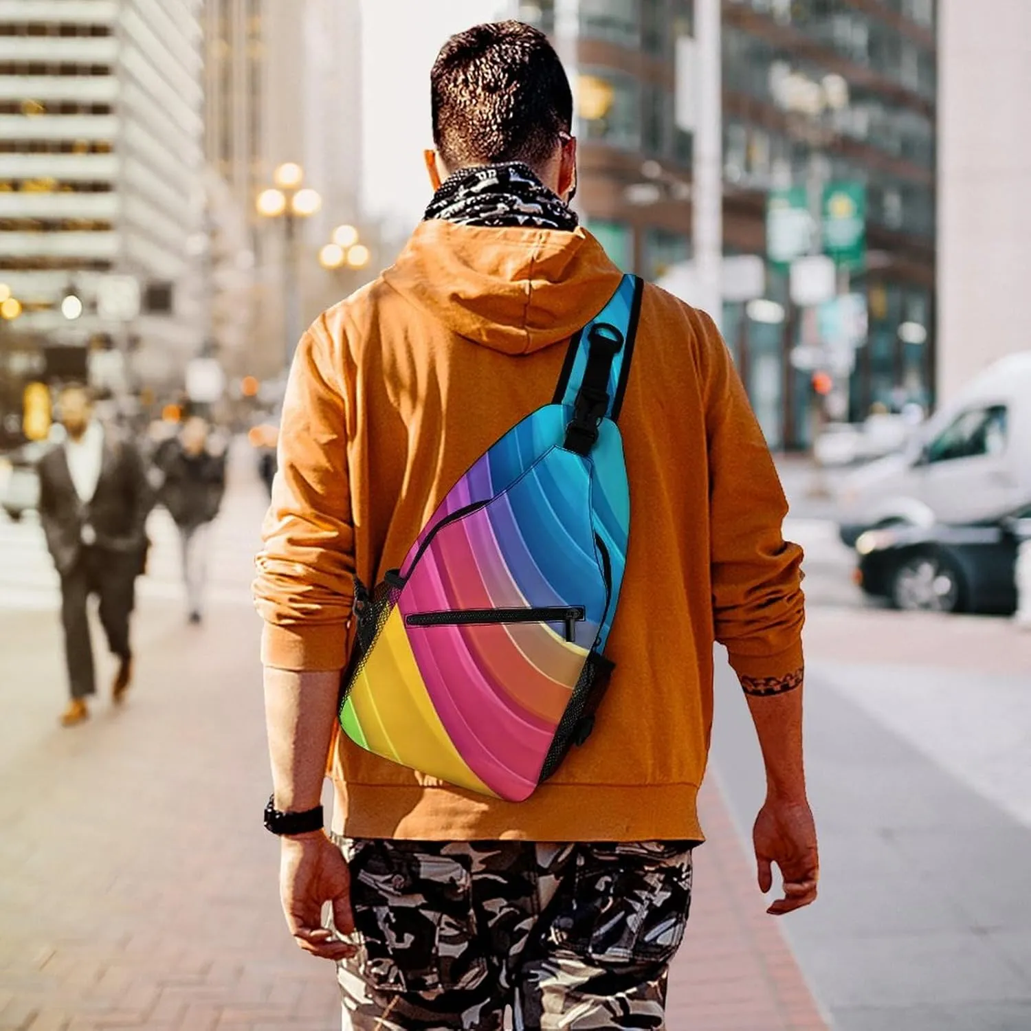 Supdreamc Men & Women Gym Crossbody Sack Satchel Outdoor Hiking Bag, Colorful Tie Dye Rainbow Gradient Sling Backpack Rucksack for Outdoors Running Climbing - Handy Tote Bags