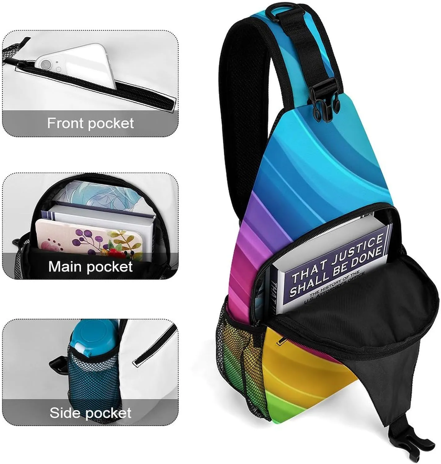Supdreamc Men & Women Gym Crossbody Sack Satchel Outdoor Hiking Bag, Colorful Tie Dye Rainbow Gradient Sling Backpack Rucksack for Outdoors Running Climbing - Handy Tote Bags