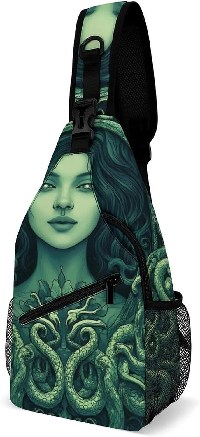 Supdreamc Men & Women Outdoor Sport Daypack Travel Bag, Ancient Greece Snake Queen Medusa Art Sling Bag Backpack Backpacking for Outdoor Camping Hiking Cycling - Durable Carry On Bag
