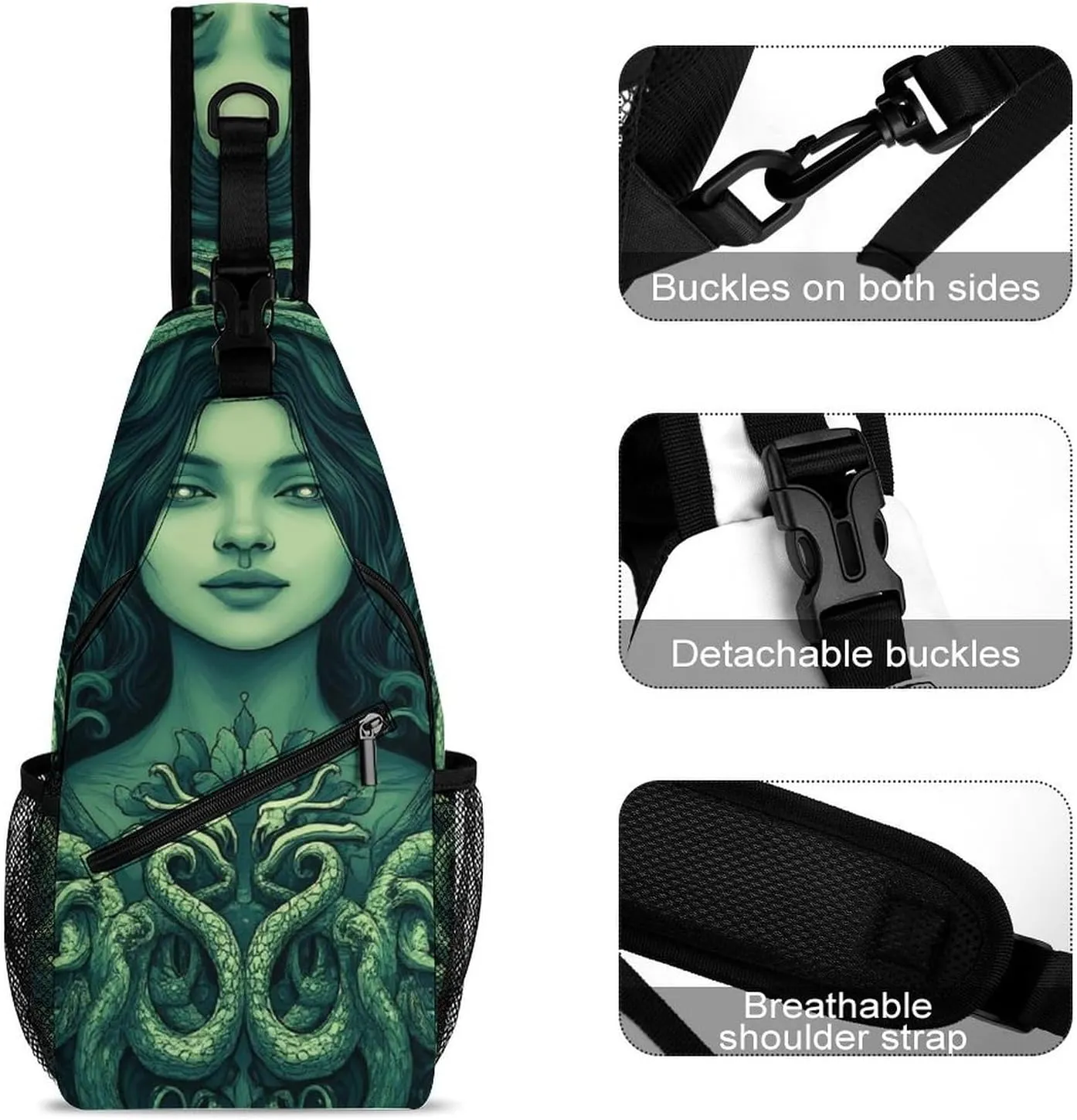 Supdreamc Men & Women Outdoor Sport Daypack Travel Bag, Ancient Greece Snake Queen Medusa Art Sling Bag Backpack Backpacking for Outdoor Camping Hiking Cycling - Durable Carry On Bag