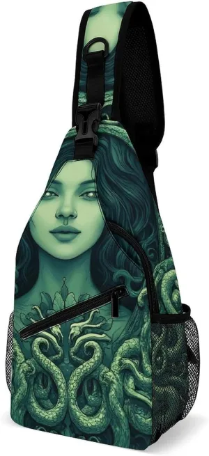 Supdreamc Men & Women Outdoor Sport Daypack Travel Bag, Ancient Greece Snake Queen Medusa Art Sling Bag Backpack Backpacking for Outdoor Camping Hiking Cycling - Durable Carry On Bag