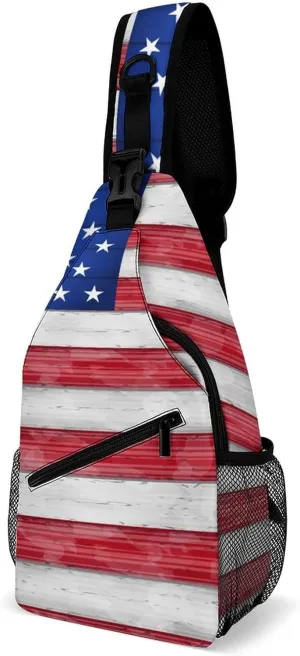 Supdreamc Men & Women Red Blue White American Flag Sling Bag Backpack Outdoor Sport Daypack Travel Bag - Multipurpose Anti-Theft Tactical Satchel, Unbalance Chest Bag Rucksack
