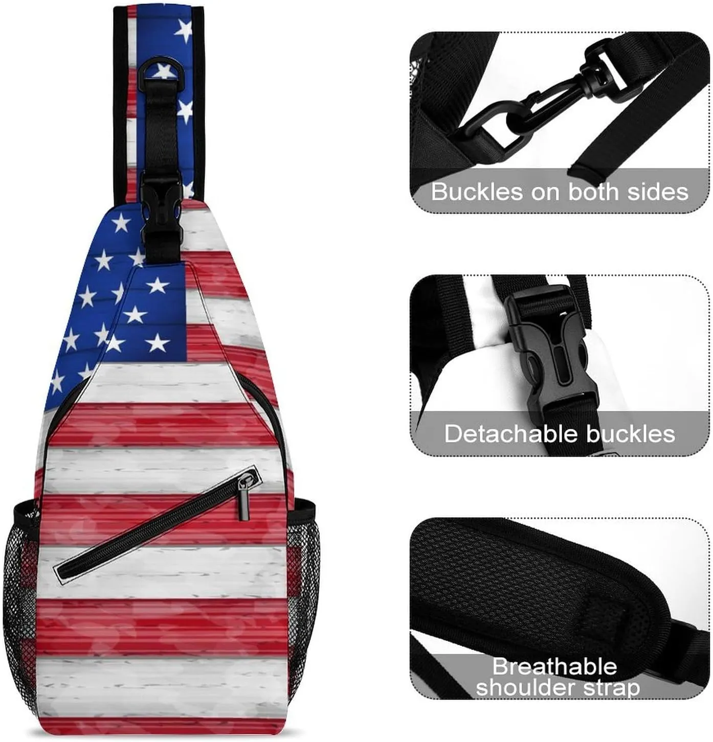 Supdreamc Men & Women Red Blue White American Flag Sling Bag Backpack Outdoor Sport Daypack Travel Bag - Multipurpose Anti-Theft Tactical Satchel, Unbalance Chest Bag Rucksack