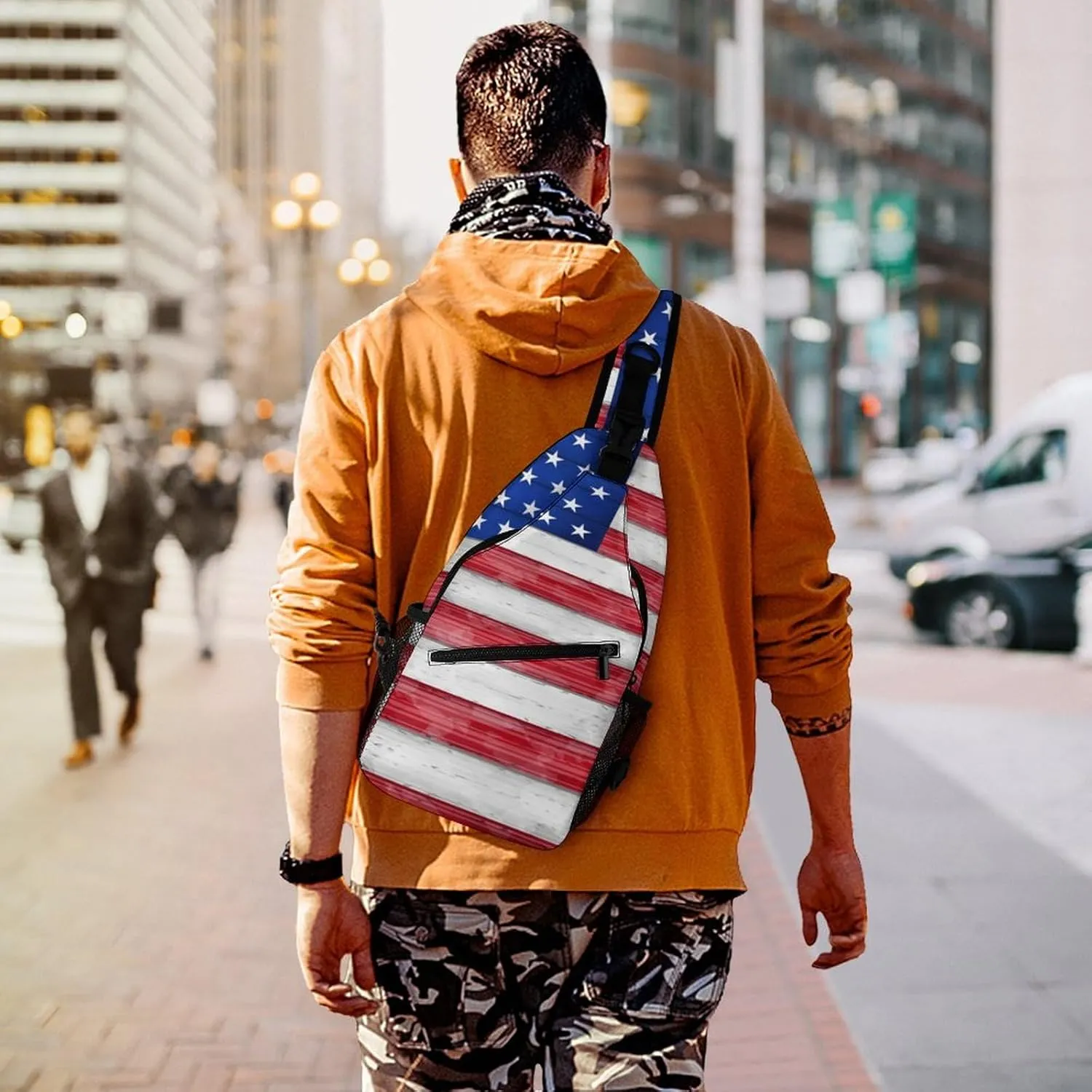 Supdreamc Men & Women Red Blue White American Flag Sling Bag Backpack Outdoor Sport Daypack Travel Bag - Multipurpose Anti-Theft Tactical Satchel, Unbalance Chest Bag Rucksack
