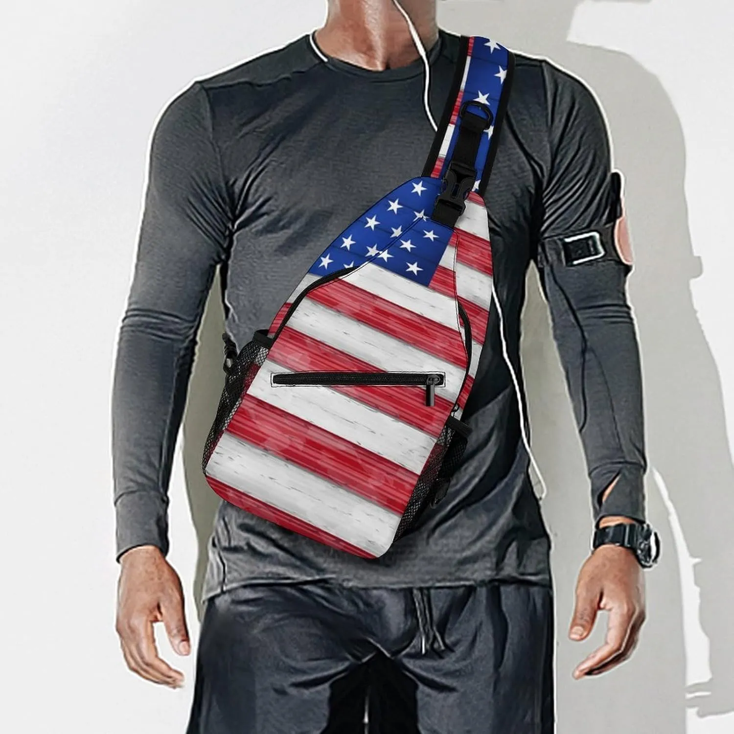 Supdreamc Men & Women Red Blue White American Flag Sling Bag Backpack Outdoor Sport Daypack Travel Bag - Multipurpose Anti-Theft Tactical Satchel, Unbalance Chest Bag Rucksack