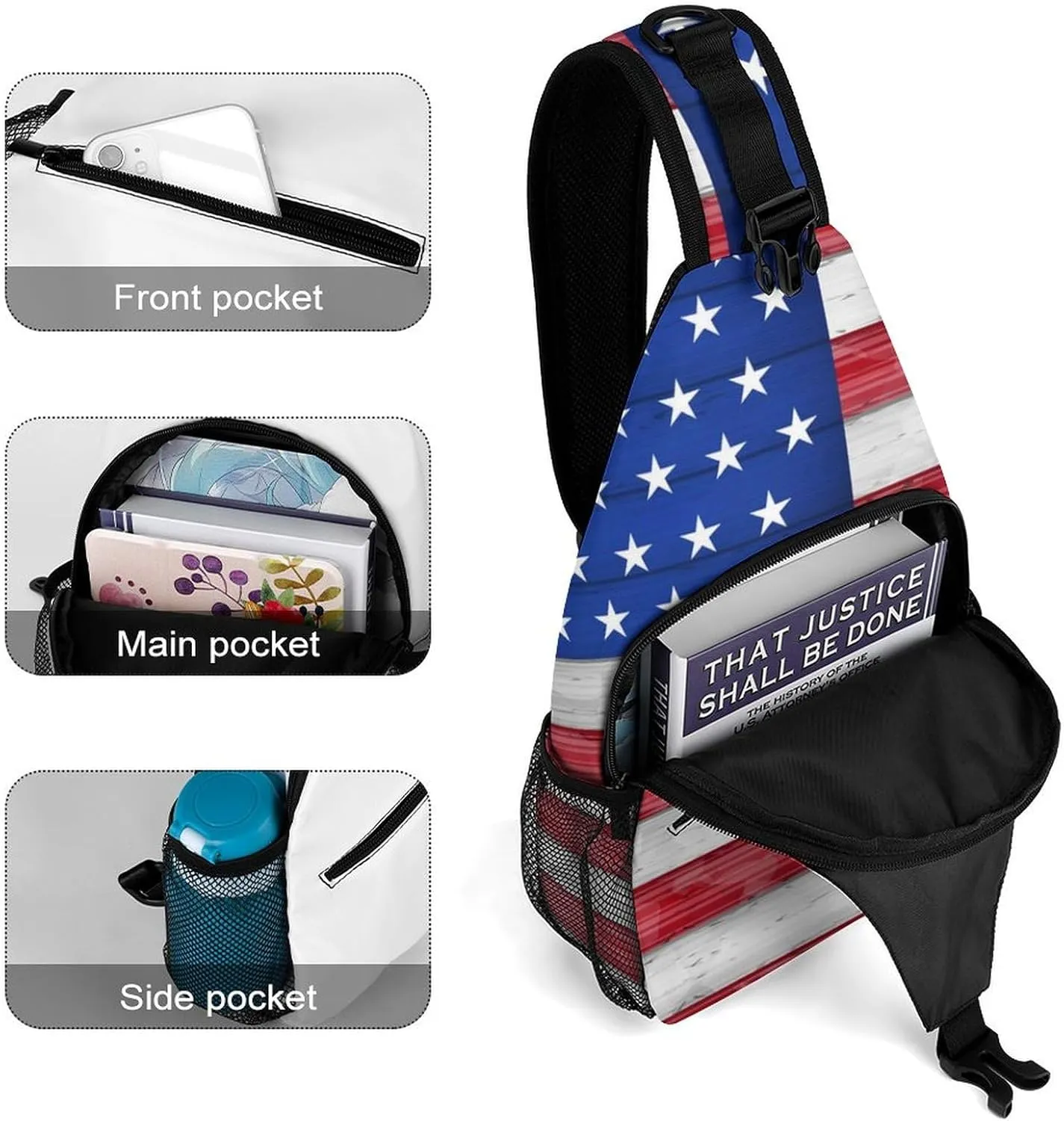 Supdreamc Men & Women Red Blue White American Flag Sling Bag Backpack Outdoor Sport Daypack Travel Bag - Multipurpose Anti-Theft Tactical Satchel, Unbalance Chest Bag Rucksack