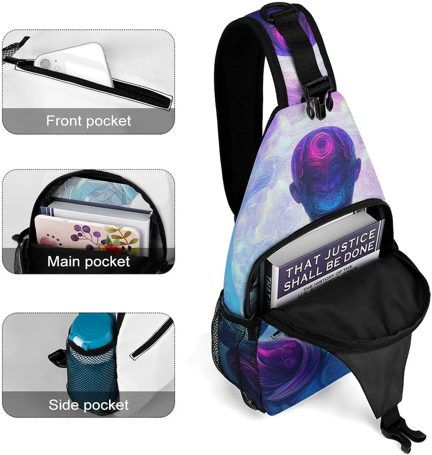 Supdreamc Men & Women Sling Bag Backpack Satchel Bookbags Travel Rucksack Daypack - Anti-Theft Multipurpose Meditation Rainbow Spiral Art Carry On Bag, Handy Crossbody Daypacks