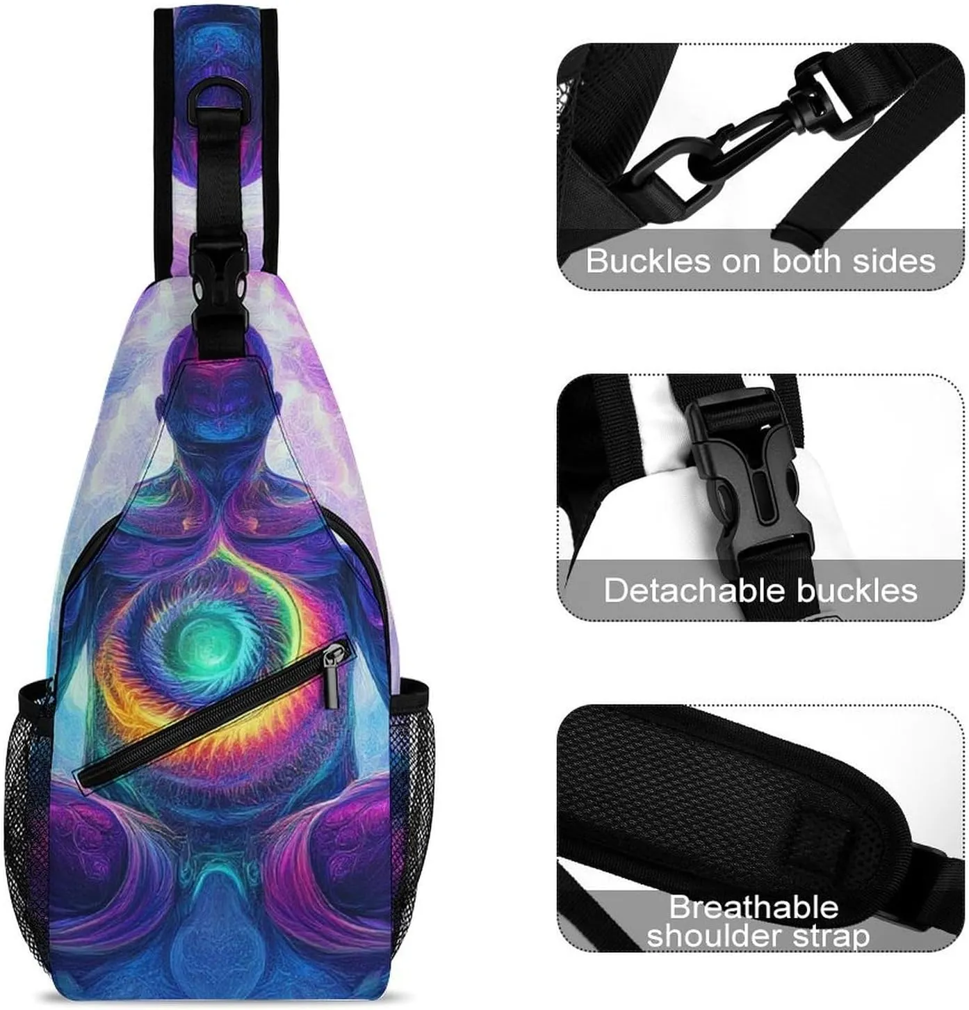 Supdreamc Men & Women Sling Bag Backpack Satchel Bookbags Travel Rucksack Daypack - Anti-Theft Multipurpose Meditation Rainbow Spiral Art Carry On Bag, Handy Crossbody Daypacks
