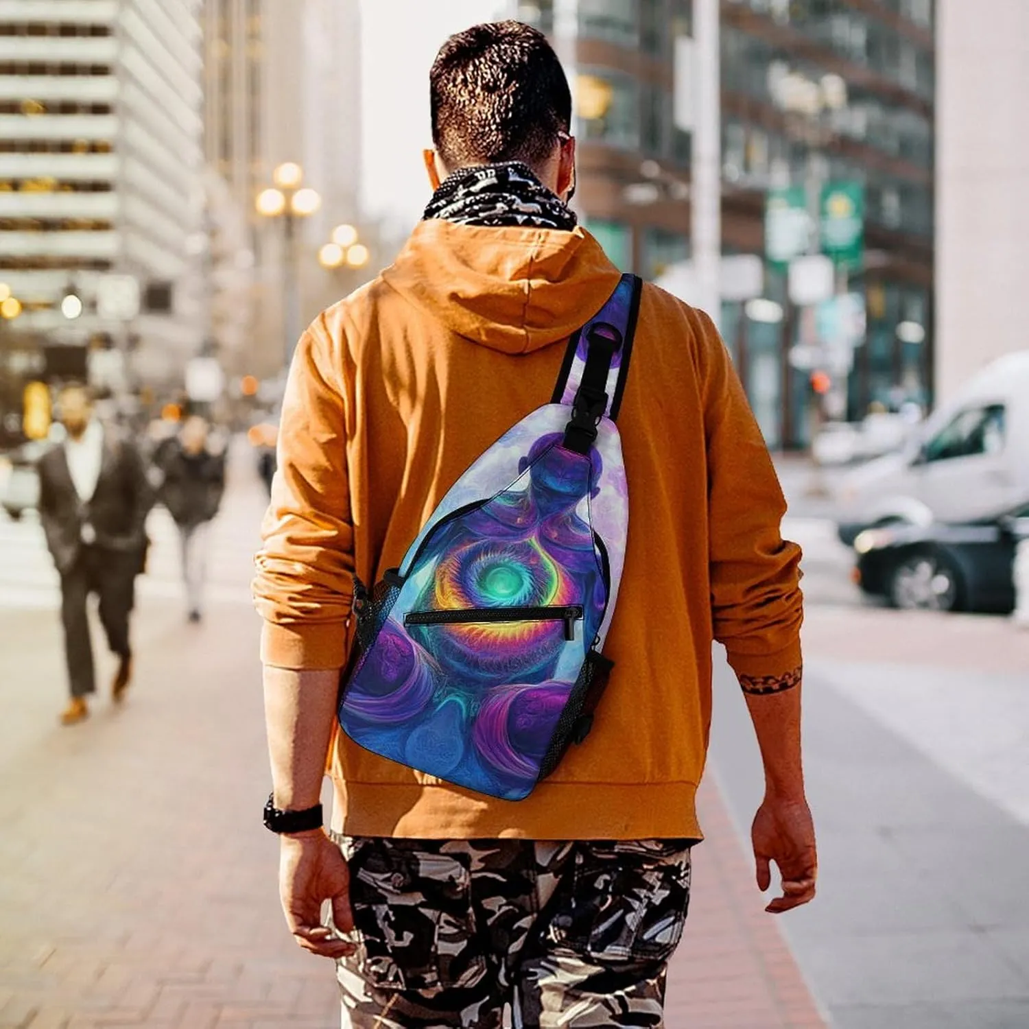 Supdreamc Men & Women Sling Bag Backpack Satchel Bookbags Travel Rucksack Daypack - Anti-Theft Multipurpose Meditation Rainbow Spiral Art Carry On Bag, Handy Crossbody Daypacks