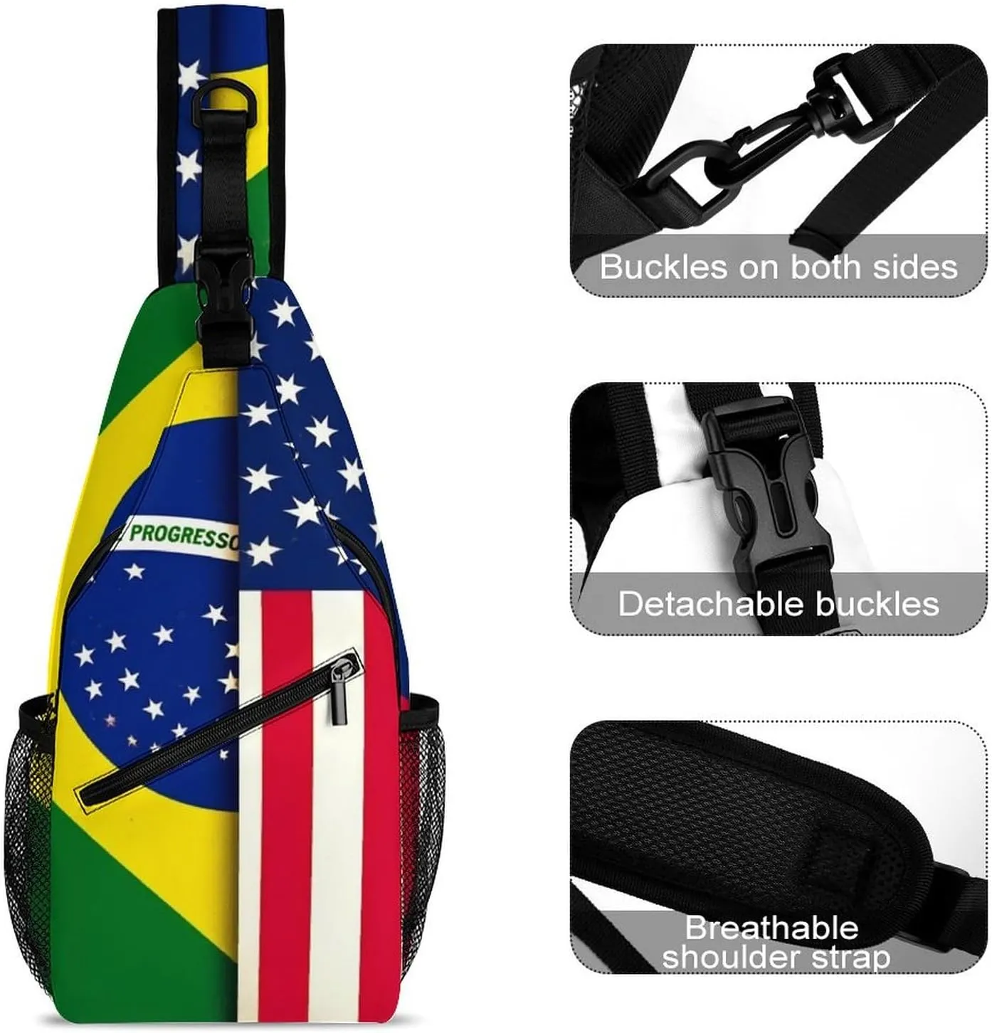 Supdreamc Men & Women Sling Shoulder Backpack Casual Carrying Tote Case Crossbody Travel Bag - Anti-Theft Multipurpose Carry On Bag, Brazil And Usa American Grunge Flag Crossbody Bag