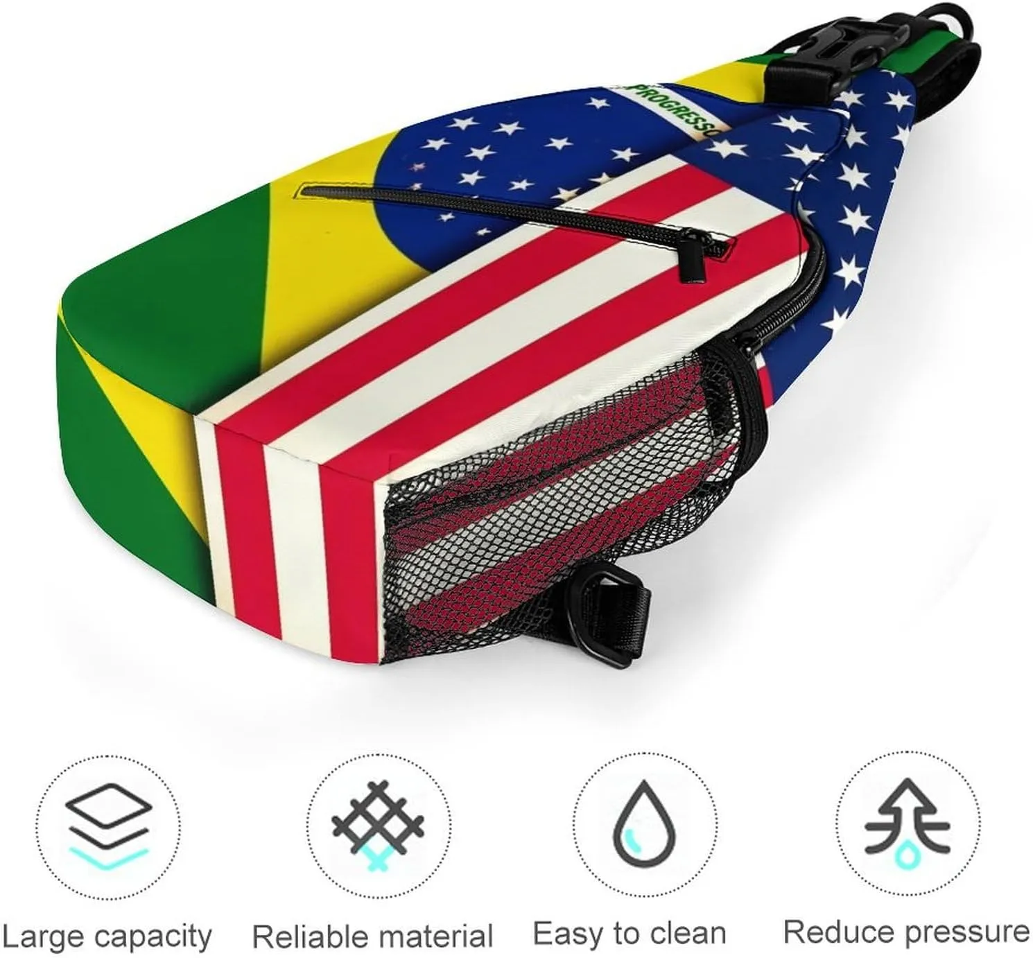 Supdreamc Men & Women Sling Shoulder Backpack Casual Carrying Tote Case Crossbody Travel Bag - Anti-Theft Multipurpose Carry On Bag, Brazil And Usa American Grunge Flag Crossbody Bag