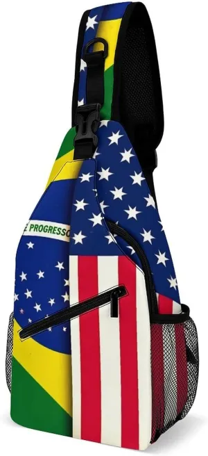 Supdreamc Men & Women Sling Shoulder Backpack Casual Carrying Tote Case Crossbody Travel Bag - Anti-Theft Multipurpose Carry On Bag, Brazil And Usa American Grunge Flag Crossbody Bag