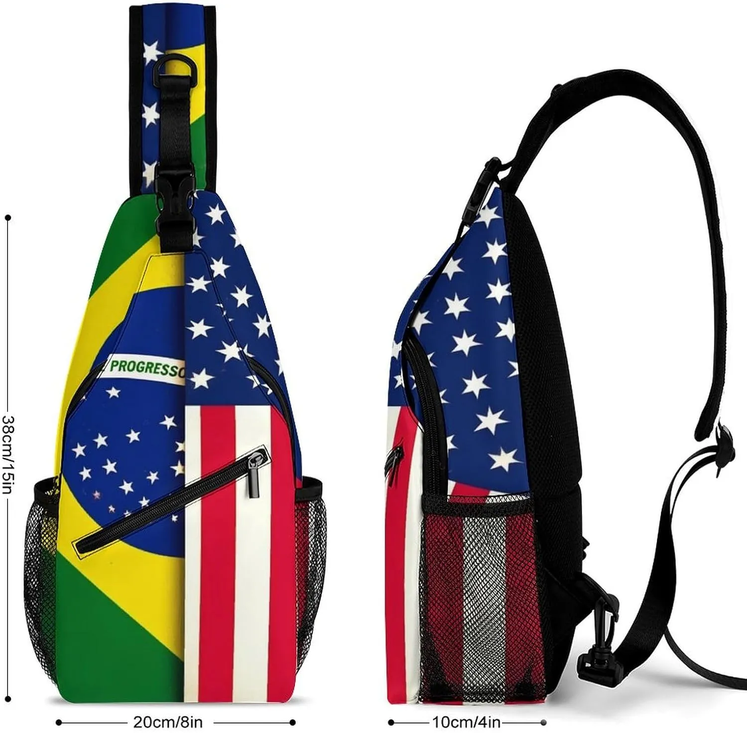 Supdreamc Men & Women Sling Shoulder Backpack Casual Carrying Tote Case Crossbody Travel Bag - Anti-Theft Multipurpose Carry On Bag, Brazil And Usa American Grunge Flag Crossbody Bag