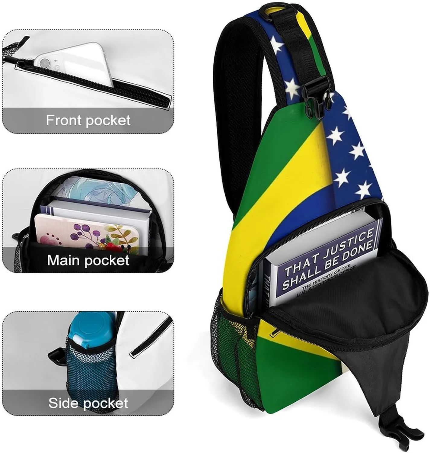 Supdreamc Men & Women Sling Shoulder Backpack Casual Carrying Tote Case Crossbody Travel Bag - Anti-Theft Multipurpose Carry On Bag, Brazil And Usa American Grunge Flag Crossbody Bag