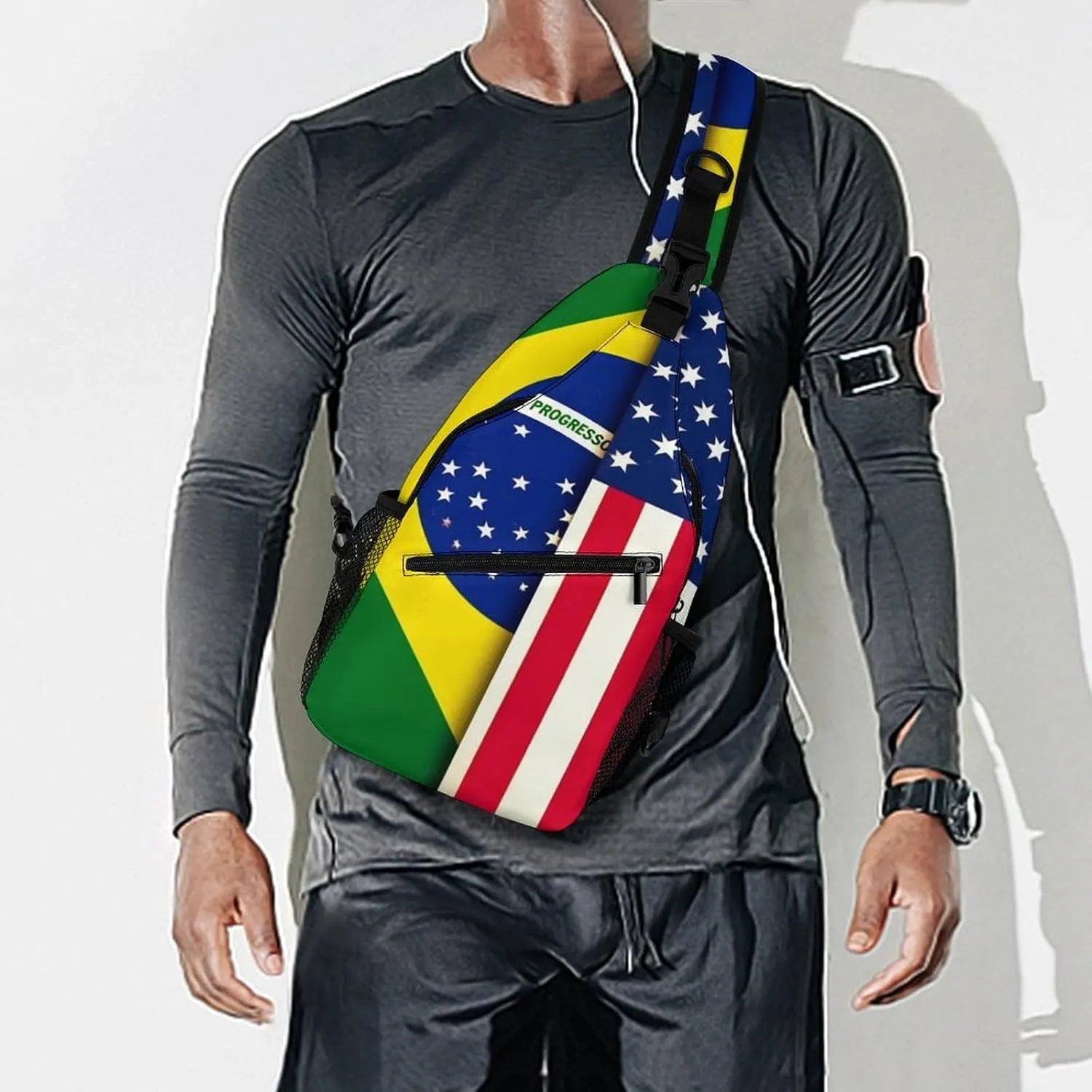 Supdreamc Men & Women Sling Shoulder Backpack Casual Carrying Tote Case Crossbody Travel Bag - Anti-Theft Multipurpose Carry On Bag, Brazil And Usa American Grunge Flag Crossbody Bag