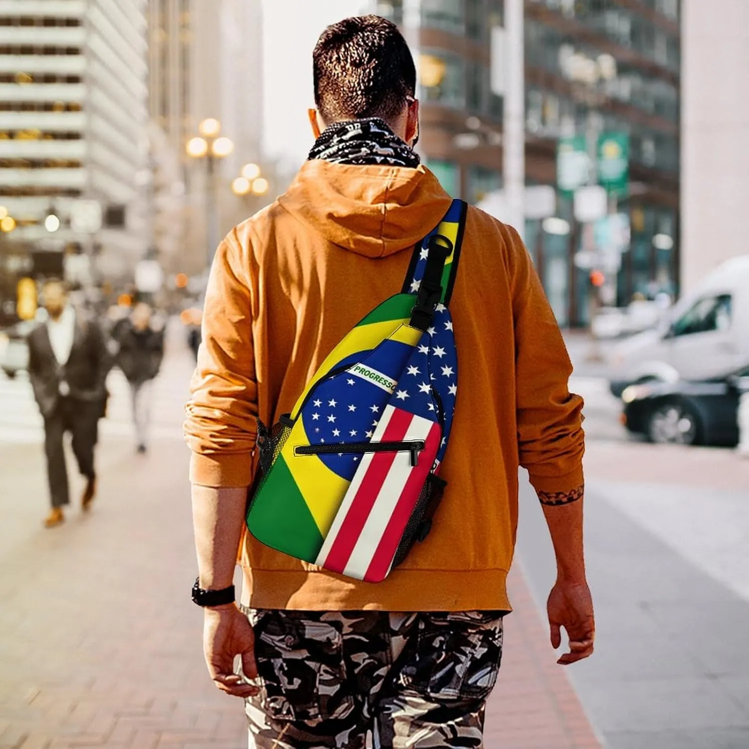 Supdreamc Men & Women Sling Shoulder Backpack Casual Carrying Tote Case Crossbody Travel Bag - Anti-Theft Multipurpose Carry On Bag, Brazil And Usa American Grunge Flag Crossbody Bag