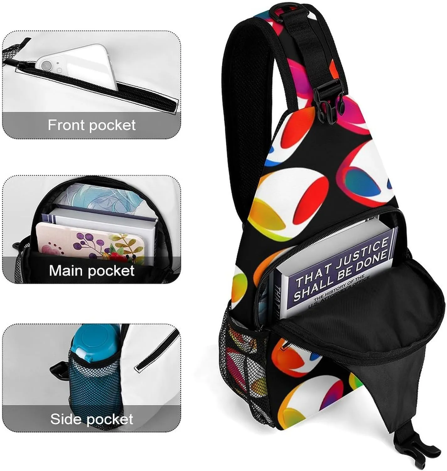 Supdreamc Men & Women Sling Shoulder Backpack Travel Backpack Camping Outdoor Bag - Cool Trippy Aliens Pattern Anti-Theft Multipurpose Bookbag, Unbalance Shoulder Chest Crossbody Bag