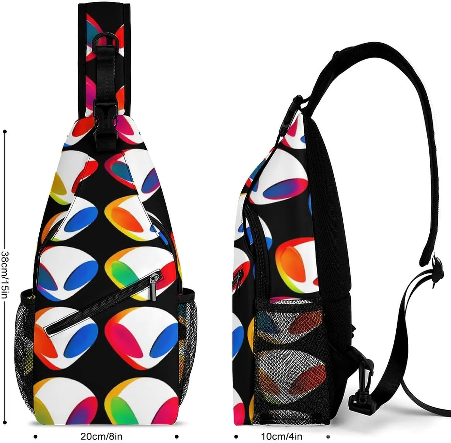 Supdreamc Men & Women Sling Shoulder Backpack Travel Backpack Camping Outdoor Bag - Cool Trippy Aliens Pattern Anti-Theft Multipurpose Bookbag, Unbalance Shoulder Chest Crossbody Bag