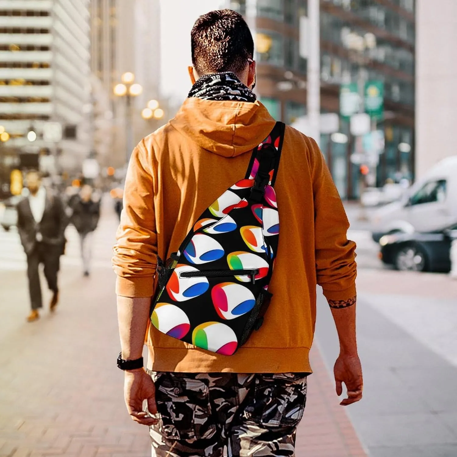 Supdreamc Men & Women Sling Shoulder Backpack Travel Backpack Camping Outdoor Bag - Cool Trippy Aliens Pattern Anti-Theft Multipurpose Bookbag, Unbalance Shoulder Chest Crossbody Bag