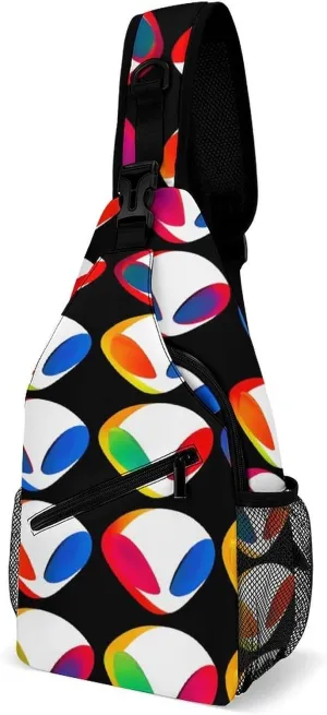 Supdreamc Men & Women Sling Shoulder Backpack Travel Backpack Camping Outdoor Bag - Cool Trippy Aliens Pattern Anti-Theft Multipurpose Bookbag, Unbalance Shoulder Chest Crossbody Bag