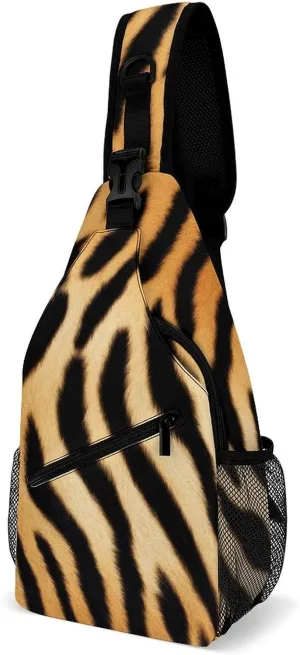 Supdreamc Men & Women Sling Shoulder Backpack Travel Backpack Camping Outdoor Bag - Wild Animal Tiger Skin Stripe Anti-Theft Multipurpose Bookbag, Unbalance Shoulder Chest Crossbody Bag