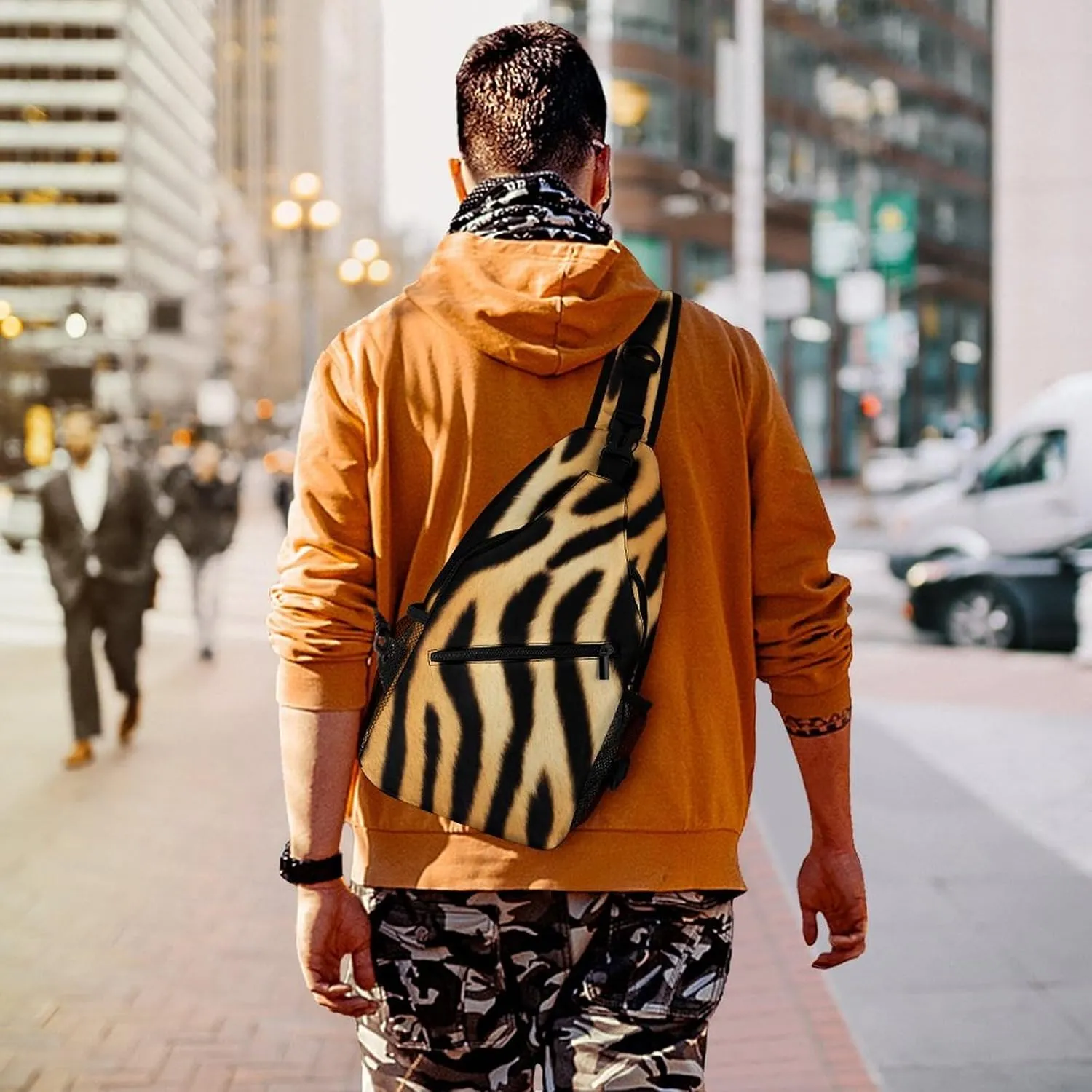 Supdreamc Men & Women Sling Shoulder Backpack Travel Backpack Camping Outdoor Bag - Wild Animal Tiger Skin Stripe Anti-Theft Multipurpose Bookbag, Unbalance Shoulder Chest Crossbody Bag