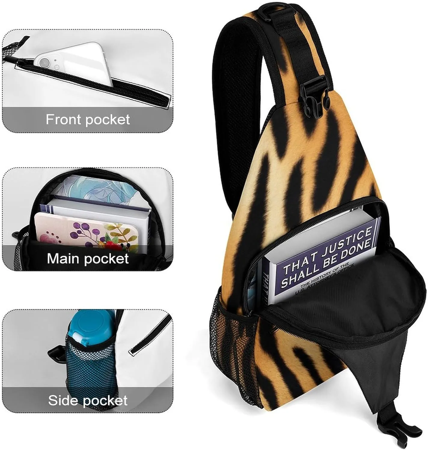 Supdreamc Men & Women Sling Shoulder Backpack Travel Backpack Camping Outdoor Bag - Wild Animal Tiger Skin Stripe Anti-Theft Multipurpose Bookbag, Unbalance Shoulder Chest Crossbody Bag