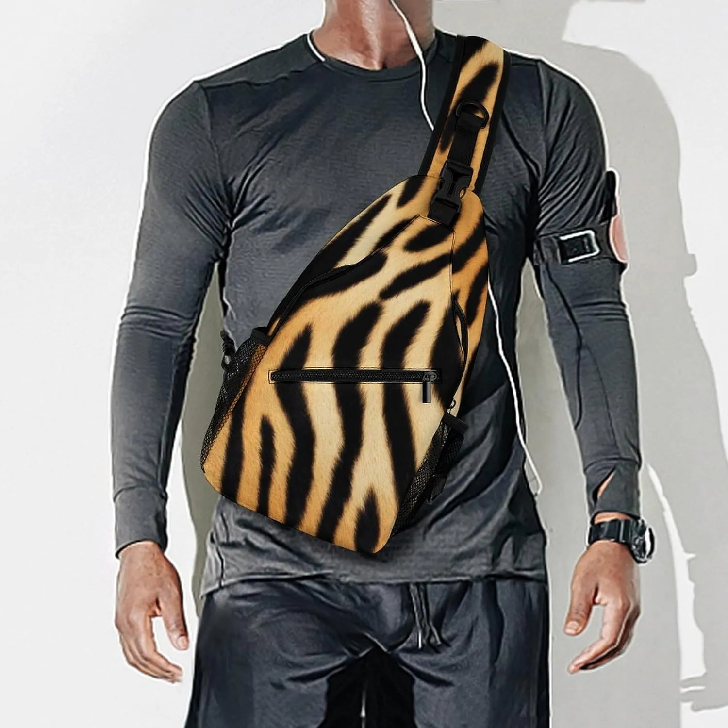 Supdreamc Men & Women Sling Shoulder Backpack Travel Backpack Camping Outdoor Bag - Wild Animal Tiger Skin Stripe Anti-Theft Multipurpose Bookbag, Unbalance Shoulder Chest Crossbody Bag