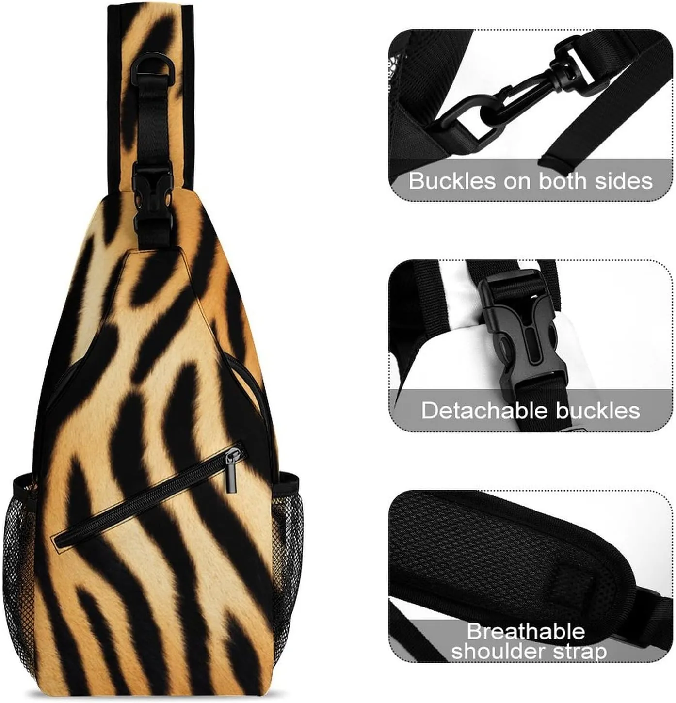 Supdreamc Men & Women Sling Shoulder Backpack Travel Backpack Camping Outdoor Bag - Wild Animal Tiger Skin Stripe Anti-Theft Multipurpose Bookbag, Unbalance Shoulder Chest Crossbody Bag
