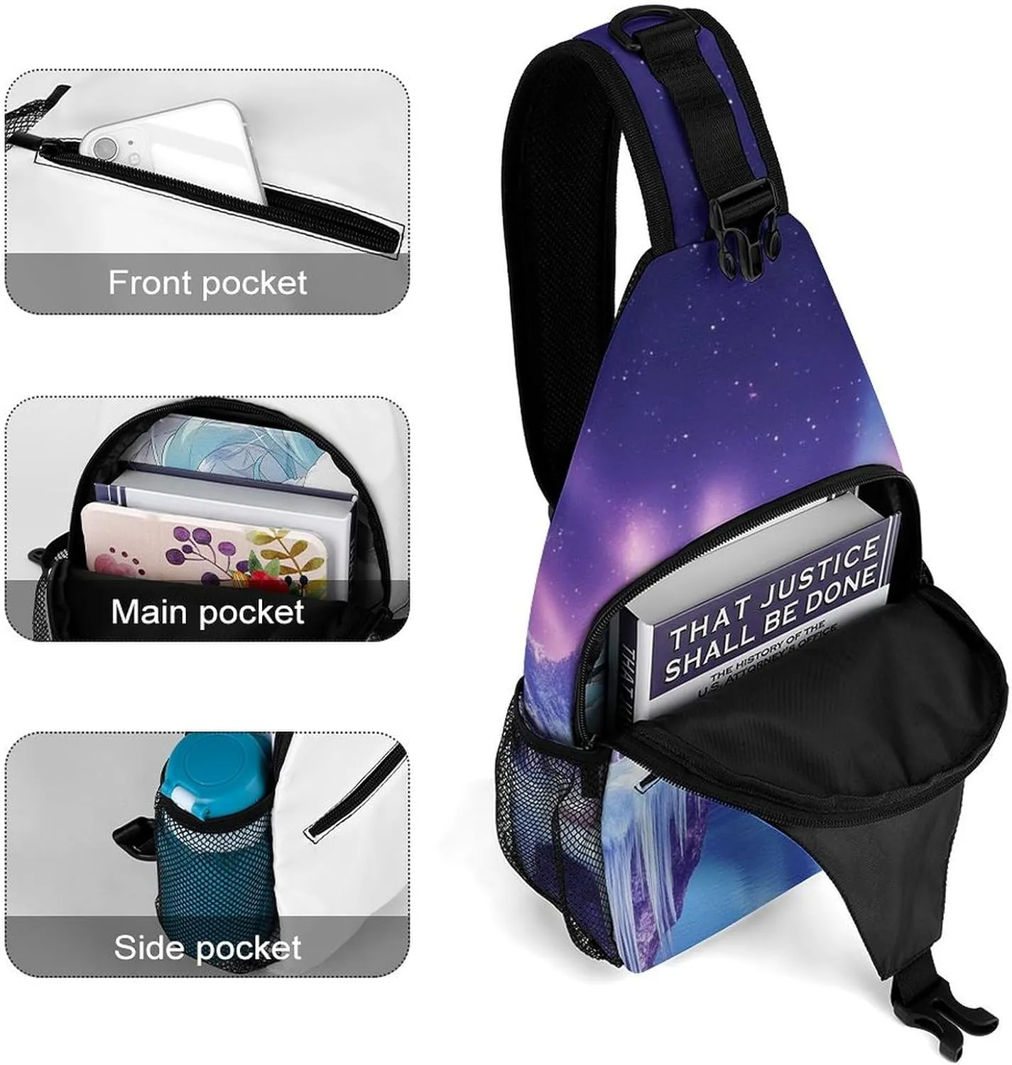 Supdreamc Men & Women Snow Full Moon Wolves Pink Art Sling Bag Backpack Outdoor Sport Daypack Travel Bag - Multipurpose Anti-Theft Tactical Satchel, Unbalance Chest Bag Rucksack
