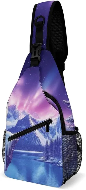 Supdreamc Men & Women Snow Full Moon Wolves Pink Art Sling Bag Backpack Outdoor Sport Daypack Travel Bag - Multipurpose Anti-Theft Tactical Satchel, Unbalance Chest Bag Rucksack