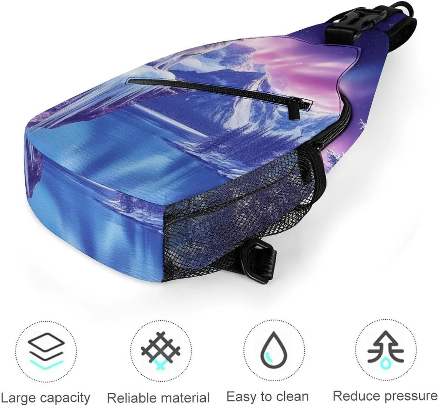 Supdreamc Men & Women Snow Full Moon Wolves Pink Art Sling Bag Backpack Outdoor Sport Daypack Travel Bag - Multipurpose Anti-Theft Tactical Satchel, Unbalance Chest Bag Rucksack