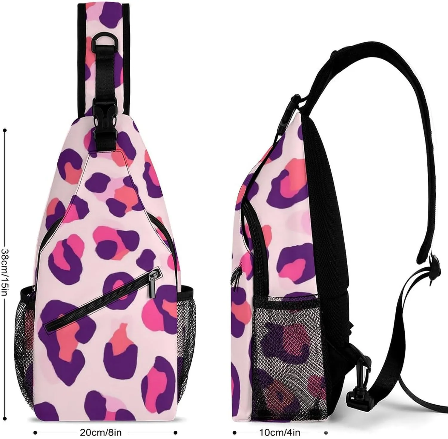 Supdreamc Men Sling Shoulder Backpack Foldable Handy Shoulder Chest Crossbody Bag - Cheetah Leopard Print Floral Pink Anti-Theft Rucksack Messenger Bag With Adjustable Shoulder Strap