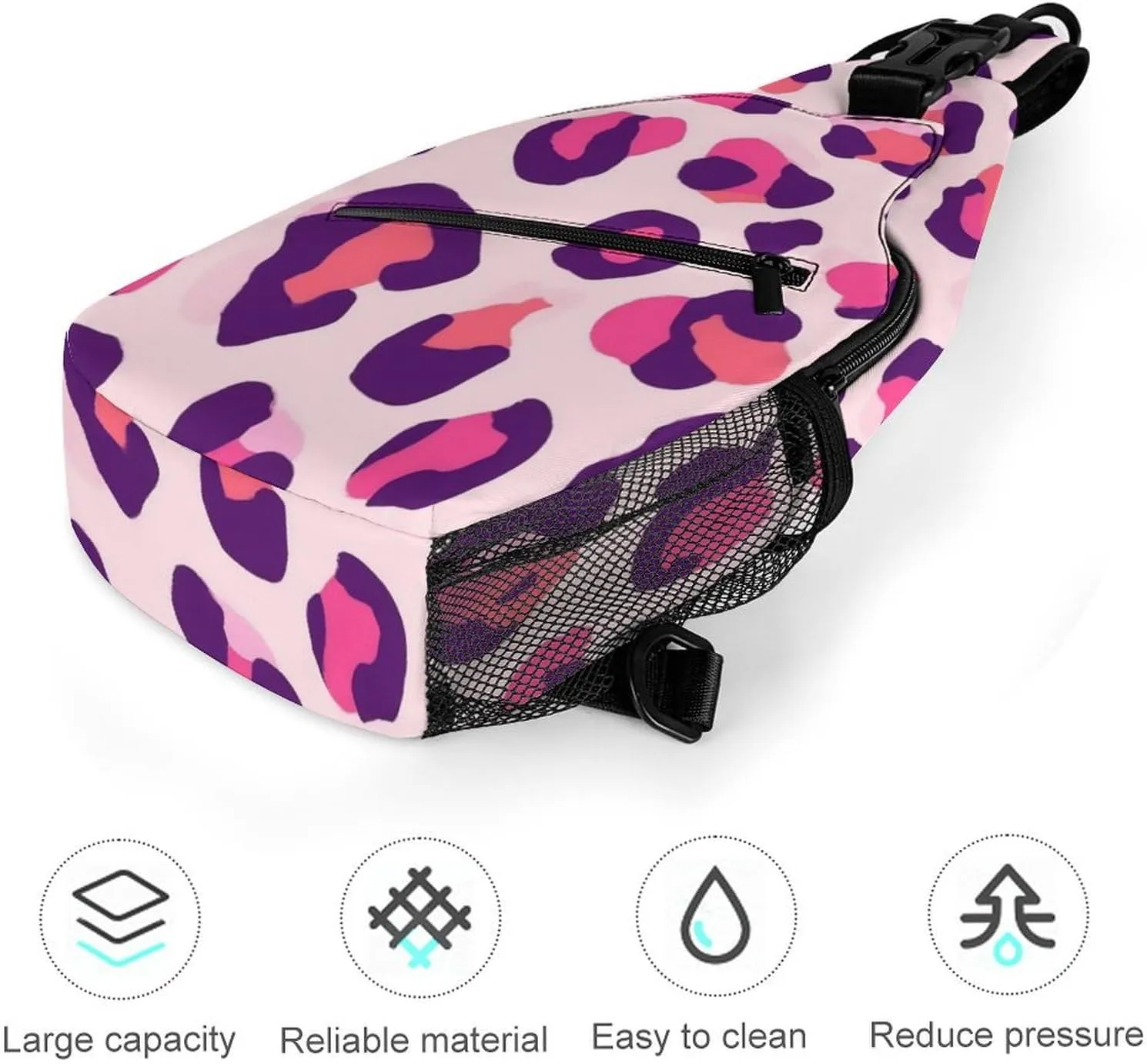 Supdreamc Men Sling Shoulder Backpack Foldable Handy Shoulder Chest Crossbody Bag - Cheetah Leopard Print Floral Pink Anti-Theft Rucksack Messenger Bag With Adjustable Shoulder Strap