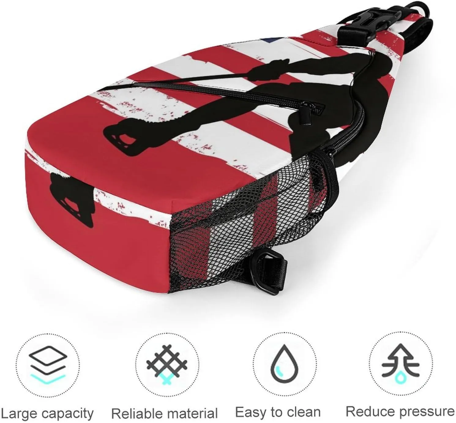 Supdreamc Men's Sling Backpack Packable Unbalance Shoulder Crossbody Bag Chest Pack - American Hockey Flag Art Multipurpose Anti-Theft Backpacking Bag With Adjustable Shoulder Strap