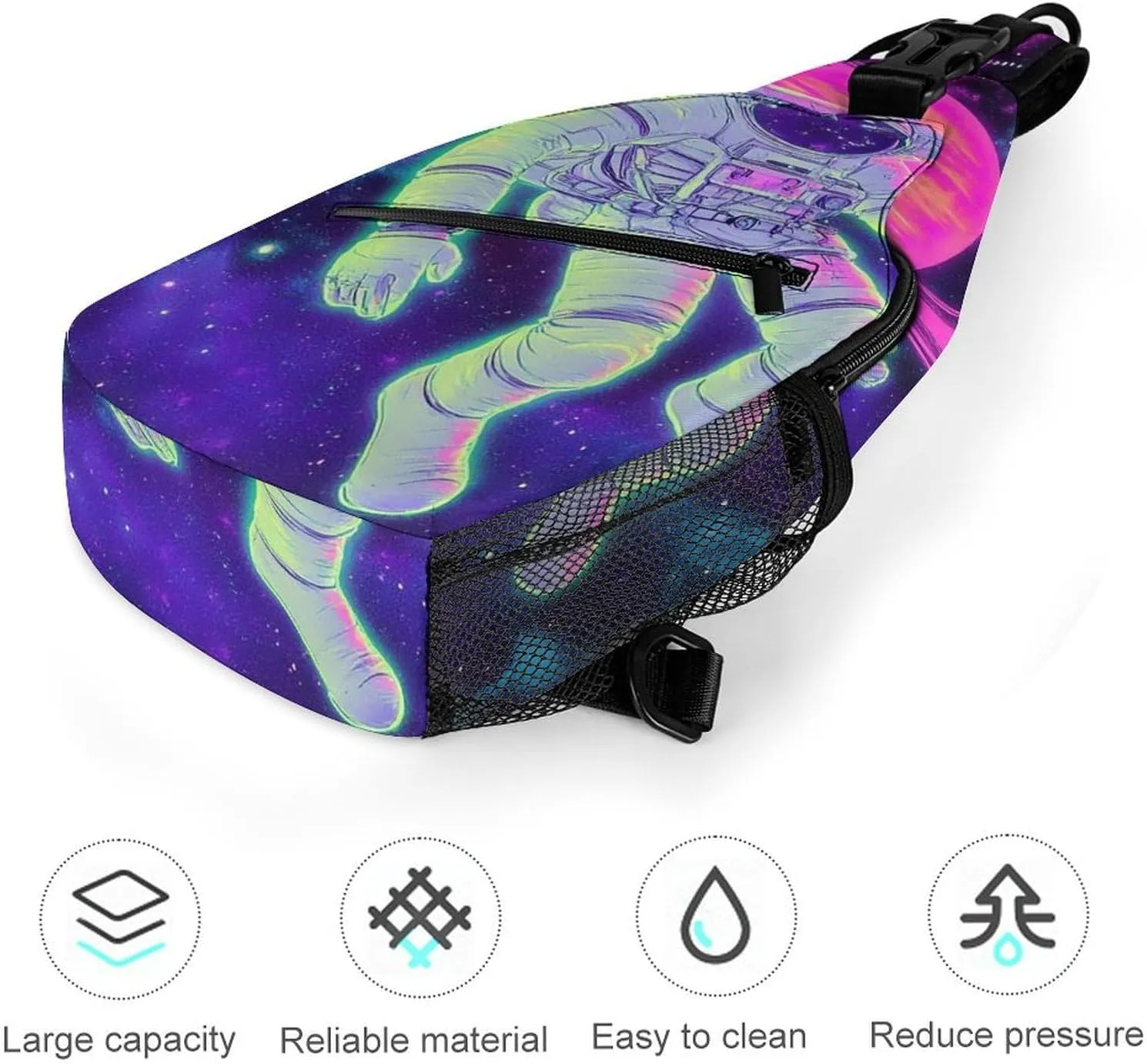 Supdreamc Men's Sling Backpack Packable Unbalance Shoulder Crossbody Bag Chest Pack - Purple Galaxy Trippy Space Astronaut Art Multipurpose Anti-Theft Backpacking Bag With Adjustable Shoulder Strap