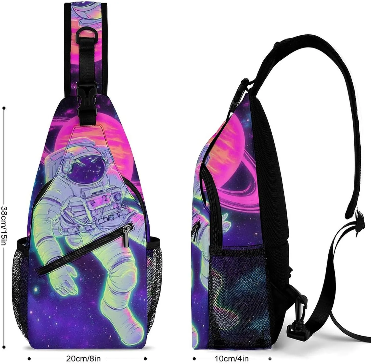 Supdreamc Men's Sling Backpack Packable Unbalance Shoulder Crossbody Bag Chest Pack - Purple Galaxy Trippy Space Astronaut Art Multipurpose Anti-Theft Backpacking Bag With Adjustable Shoulder Strap