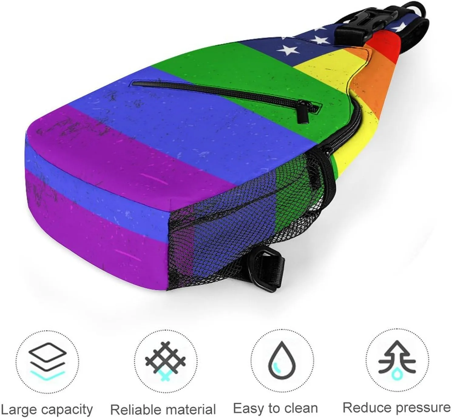 Supdreamc Men's Sling Backpack Packable Unbalance Shoulder Crossbody Bag Chest Pack - Us Rainbow Love Lgbt Pride American Flag Multipurpose Anti-Theft Backpacking Bag With Adjustable Shoulder Strap