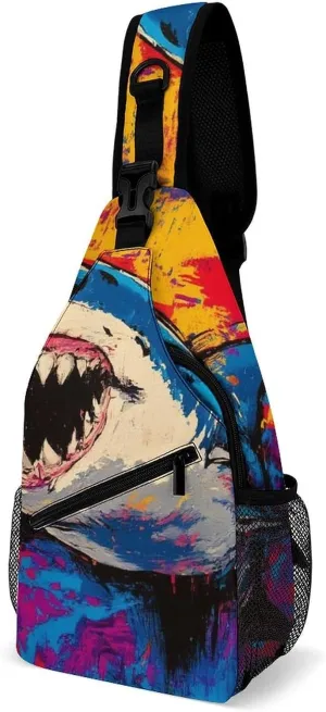 Supdreamc Sling Backpack for Women Men Multipurpose Anti-Theft Gym Crossbody Sack Satchel Outdoor Hiking Bag Tool Backpack, Cute Shark Graffiti Art Crossbody Daypacks Chest Packs