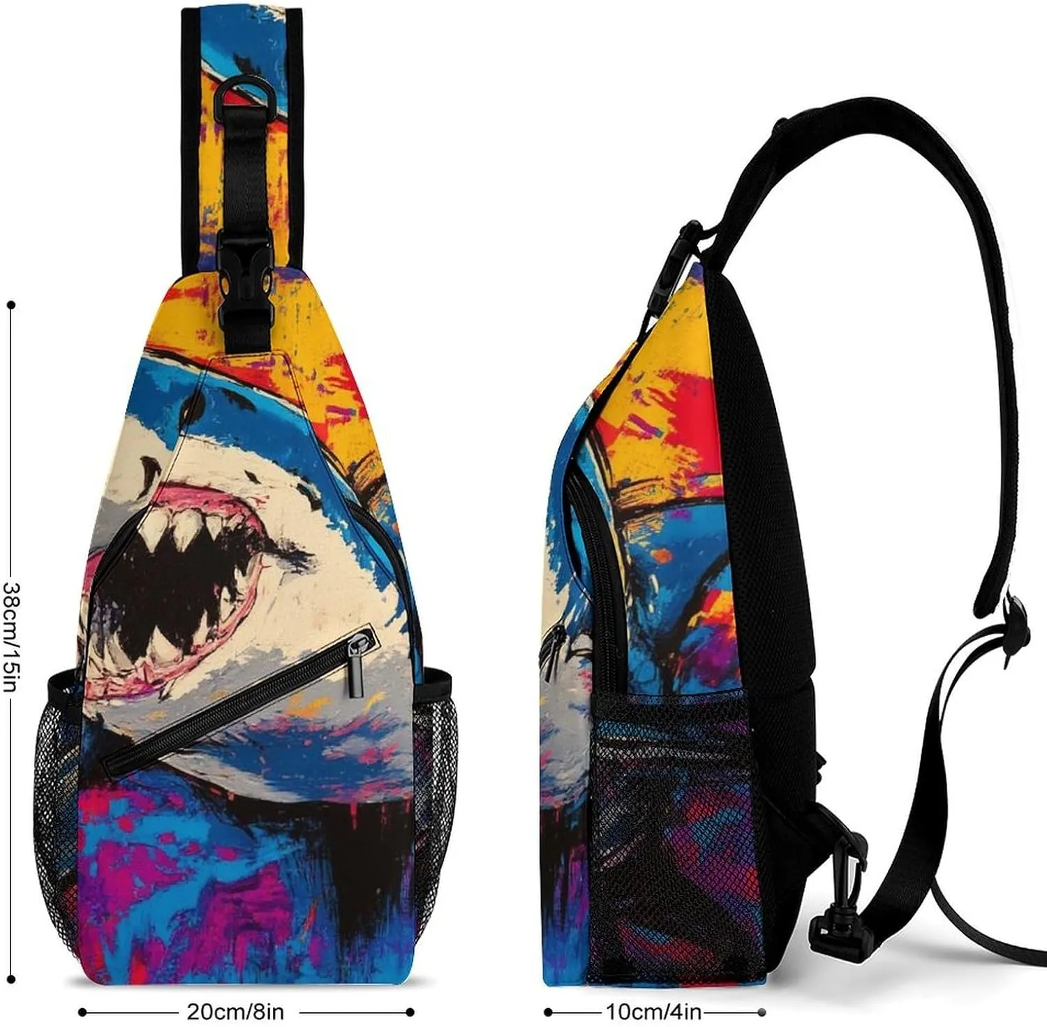 Supdreamc Sling Backpack for Women Men Multipurpose Anti-Theft Gym Crossbody Sack Satchel Outdoor Hiking Bag Tool Backpack, Cute Shark Graffiti Art Crossbody Daypacks Chest Packs