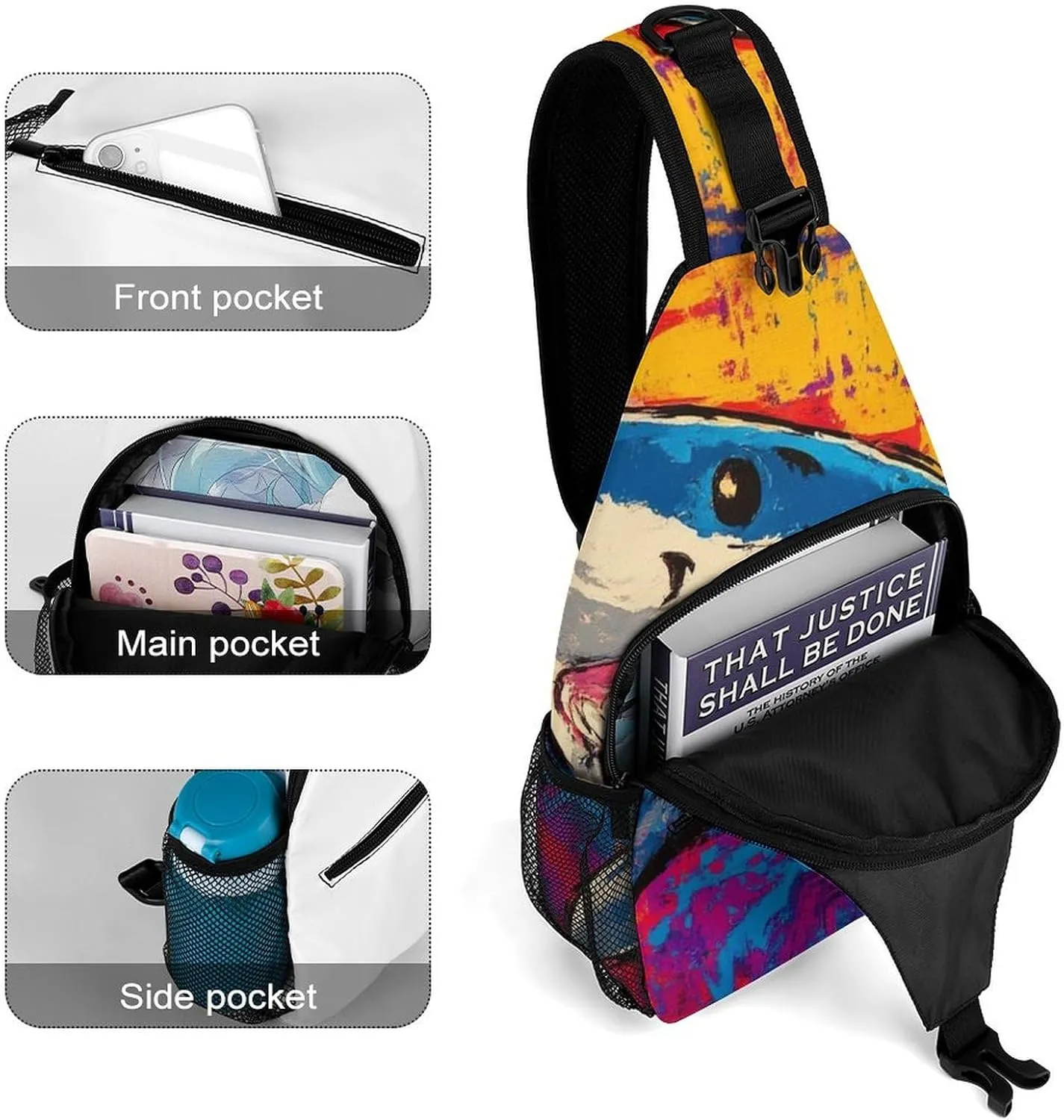 Supdreamc Sling Backpack for Women Men Multipurpose Anti-Theft Gym Crossbody Sack Satchel Outdoor Hiking Bag Tool Backpack, Cute Shark Graffiti Art Crossbody Daypacks Chest Packs