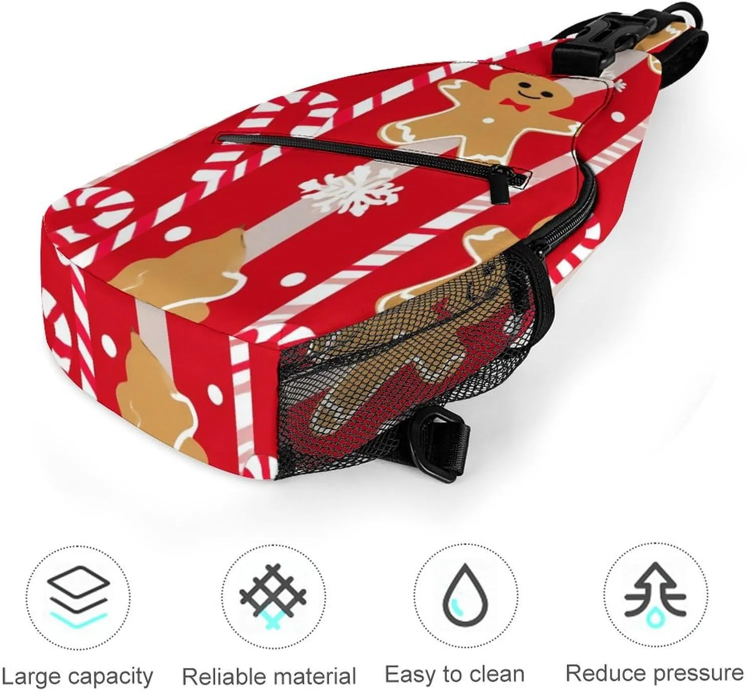 Supdreamc Sling Bag Backpack for Men Women Anti-Theft Multipurpose Casual Carrying Tote Case Crossbody Travel Bag Messenger Bag, Christmas Red Gingerbread Cookies Candy Canes Crossbody Sling Backpack