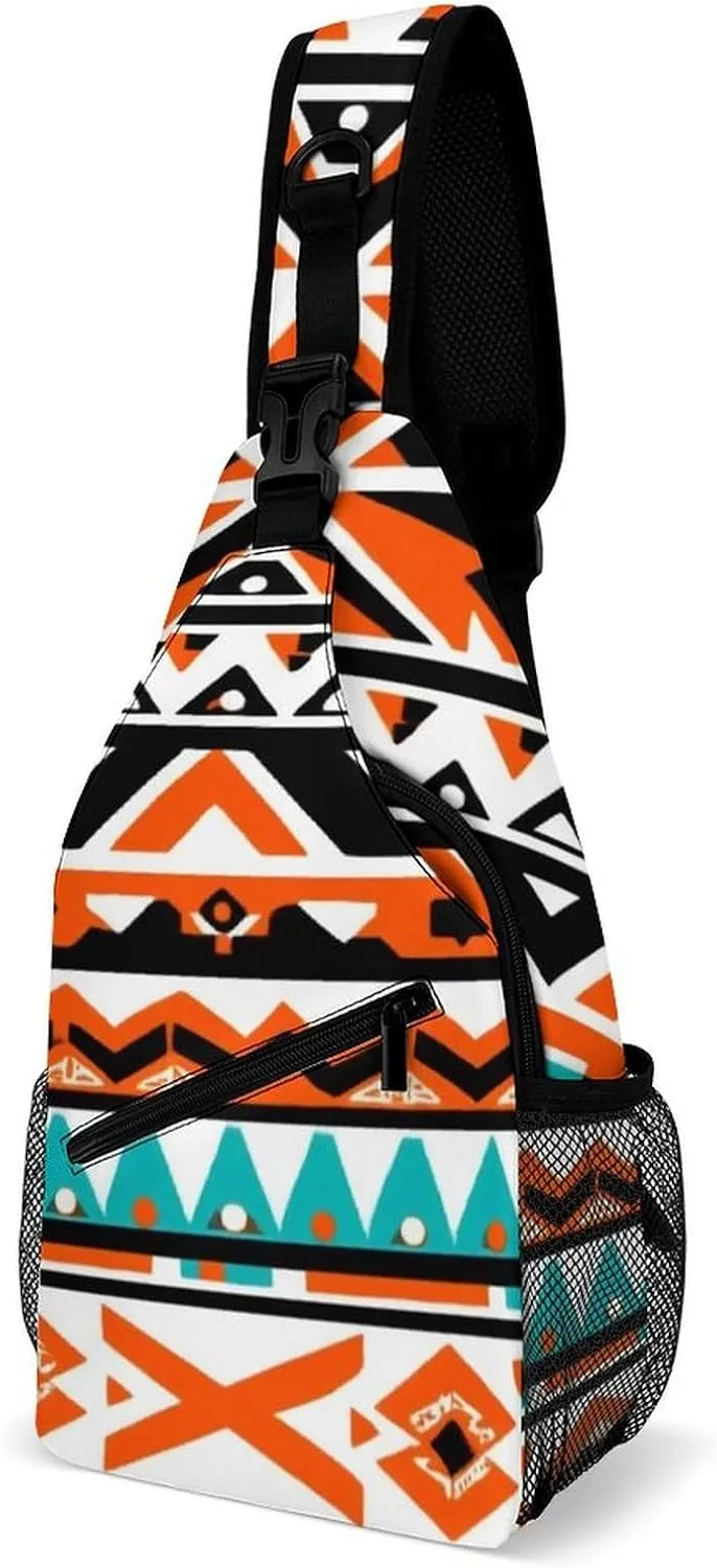 Supdreamc Sling Bag Backpack for Men Women Multipurpose Anti-Theft Outdoor Sport Daypack Travel Bag Tactical Satchel, Indiana Western Southwest Tribal Ethnic Aztec Geometric Chest Day Bag Backpack